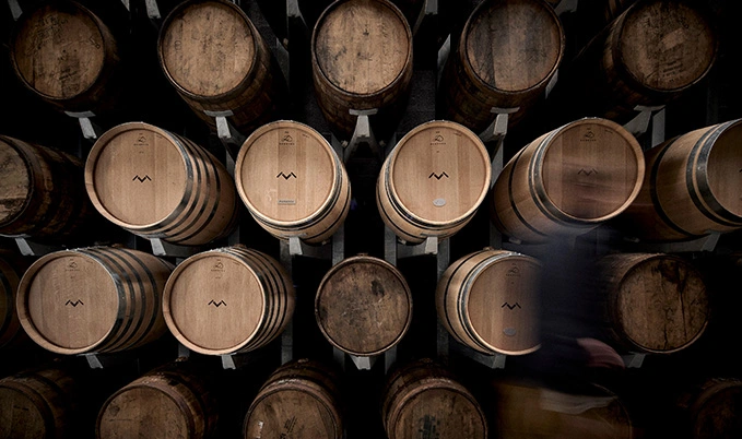 Vieillissement du whisky millésimé dans des fûts de chêne français.